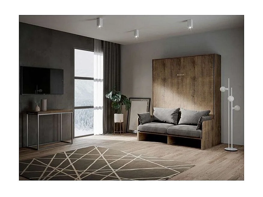 Cama abatible vertical en nogal con sofá de tela Bounto 140x190 cm - 32 colores de tela-Color Microfibra 32