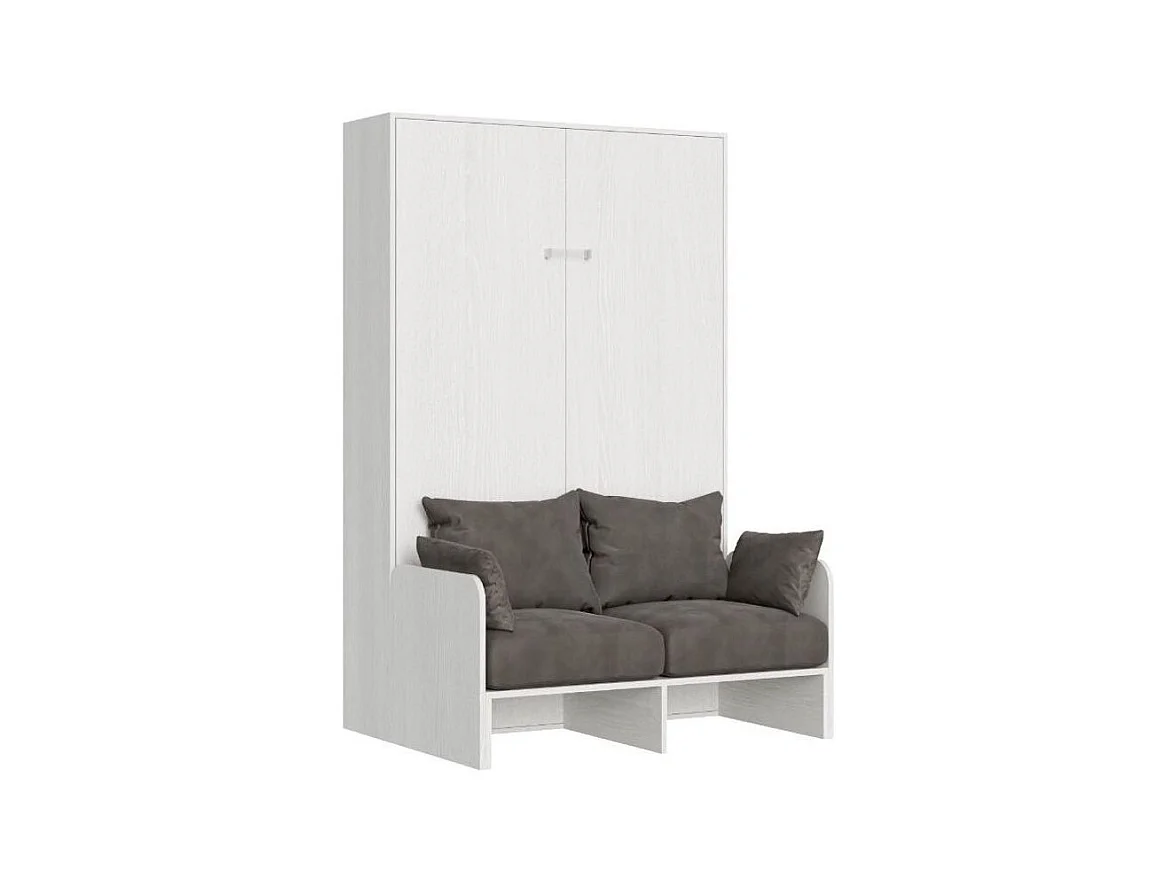 Lit escamotable vertical blanc avec canapé tissu Bounto 120x190 de tissu-Couleur Microfibre 01