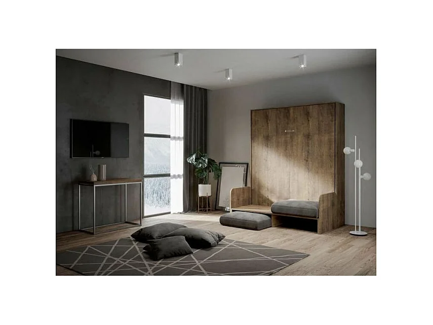 Lit escamotable vertical noyer avec canapé tissu Bounto 140x190 de tissu-Couleur Microfibre 00