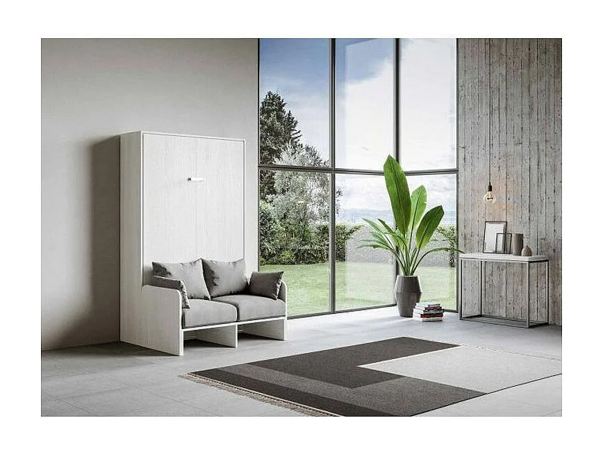 Lit escamotable vertical blanc avec canapé tissu Bounto 140x190 de tissu-Canapé 34