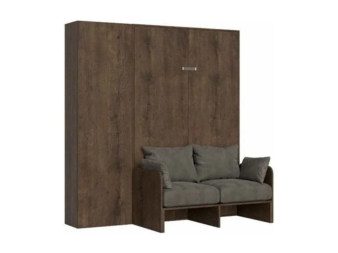 Armoire lit 160x190 avec canapé et colonne de rangement bois noyer Kanto-Couleur Microfibre 16