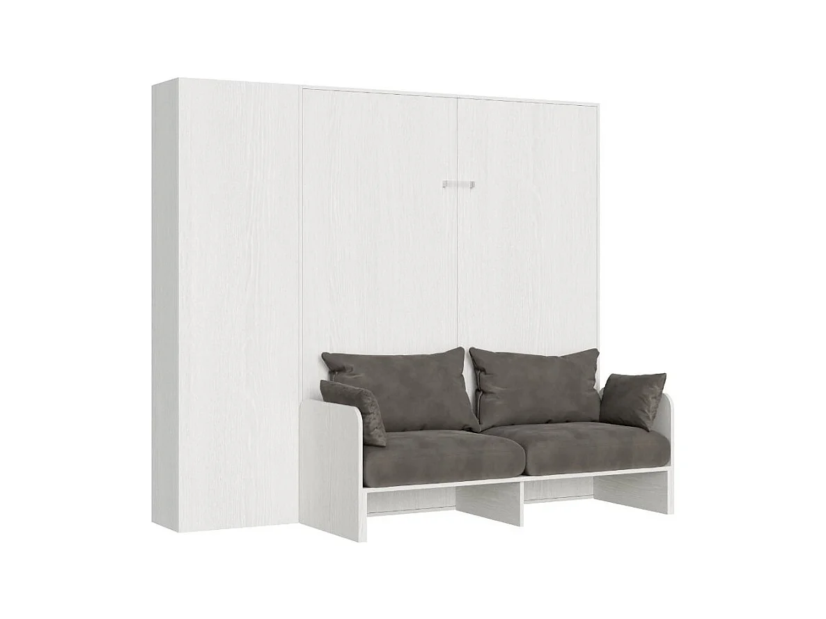 Armoire lit 120x190 avec canapé et colonne de rangement bois blanc Kanto-Couleur Microfibre 06