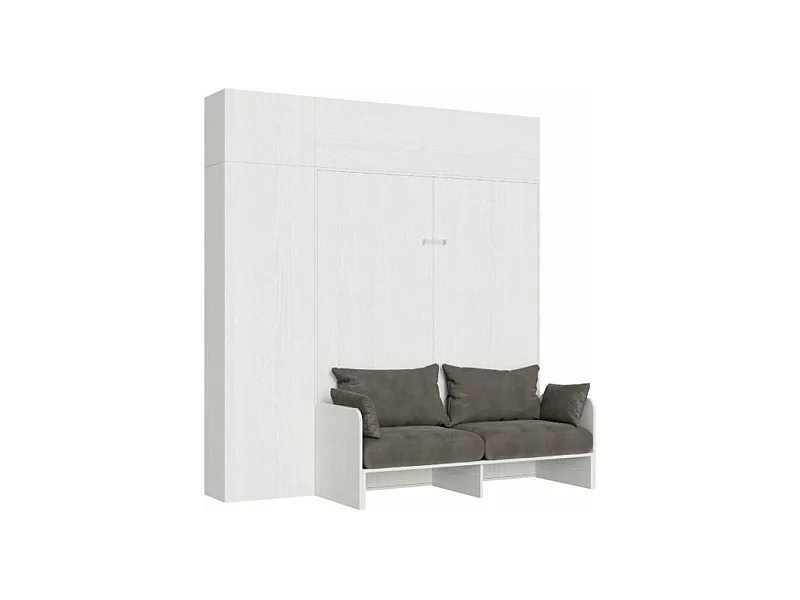 Uitschuifbaar bedkast van 120x190 cm met opbergzuil en bovenkasten met Kanto wit essenhouten meubilair