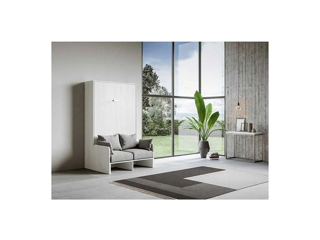 Lit escamotable vertical blanc avec canapé tissu Bounto 120x190 de tissu-Couleur Microfibre 18