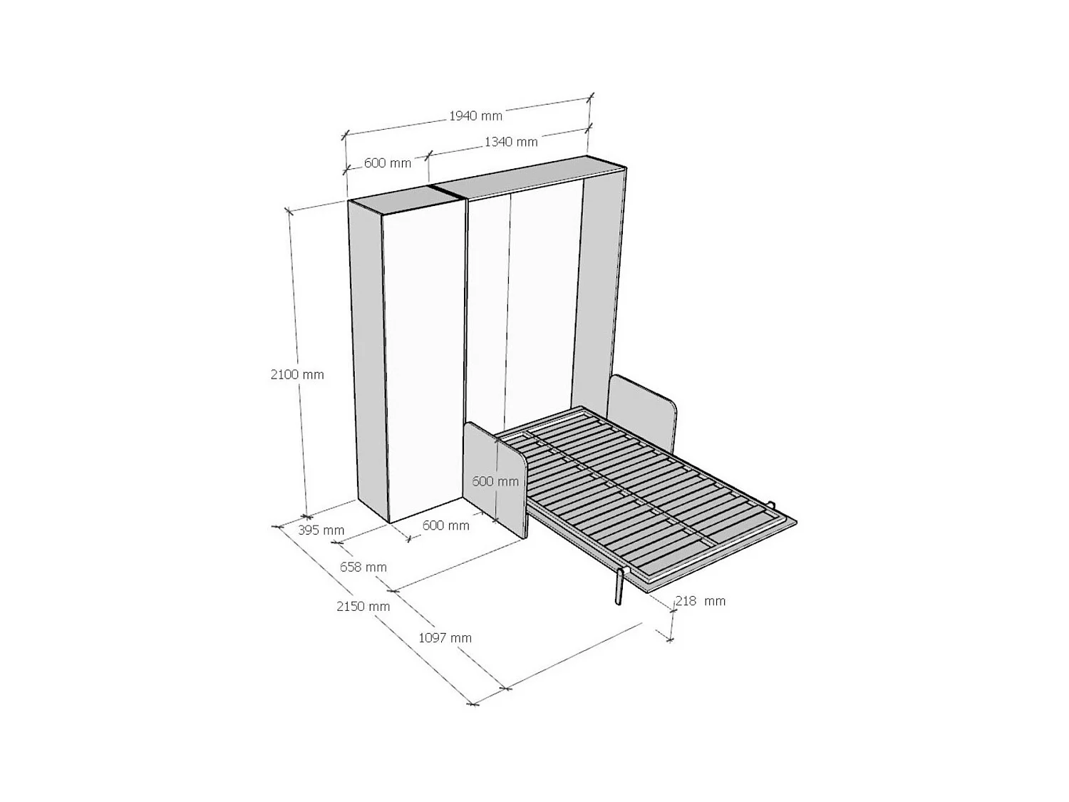 Bedkast van 120x190 cm met bank en Kanto notenhouten opbergzuil-Kleur Microvezel 03