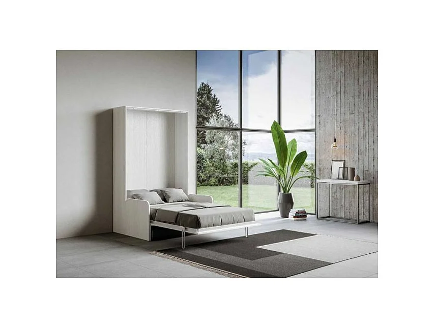 Cama abatible vertical blanca con sofá de tela Bounto 120x190 cm - 32 colores de tela-Color Microfibra 00