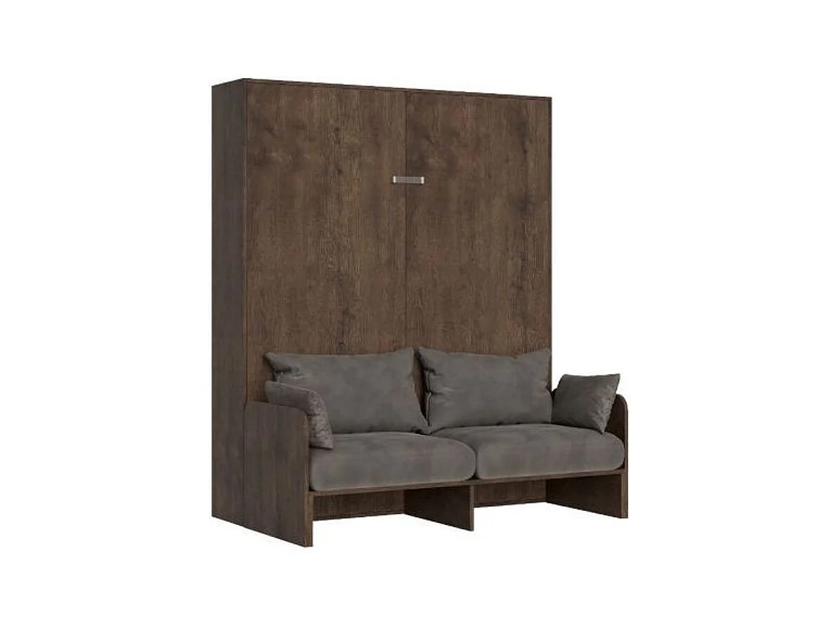 Armoire lit 140x190 avec canapé et colonne de rangement bois noyer Kanto-Couleur Microfibre 04