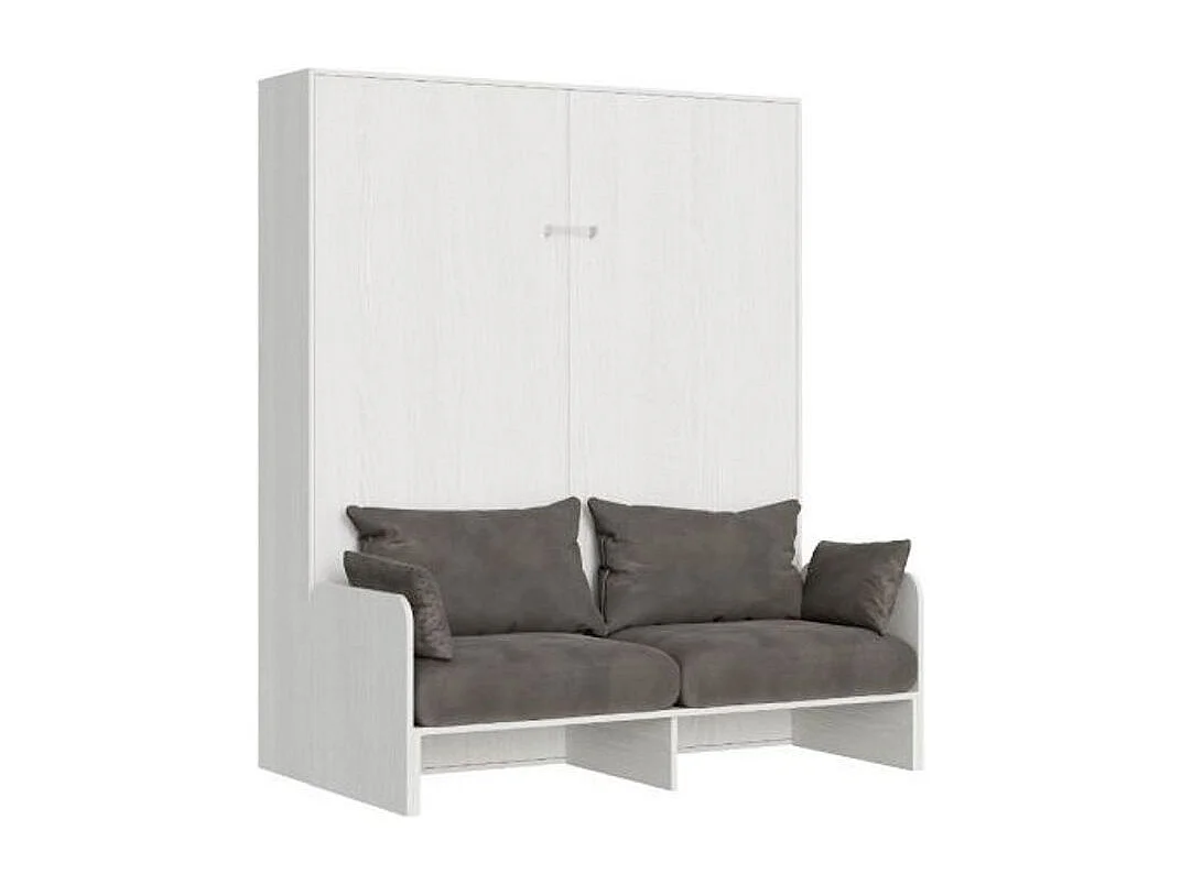 Armoire lit 120x190 avec canapé et meuble haut bois blanc Kanto-Couleur Microfibre 01