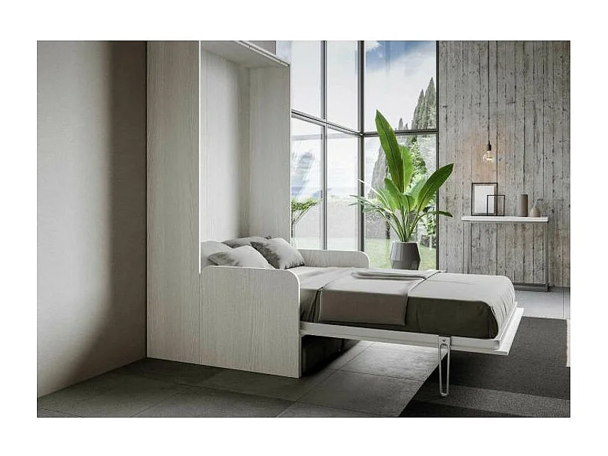 Lit escamotable vertical blanc avec canapé tissu Bounto 140x190 de tissu-Canapé 19