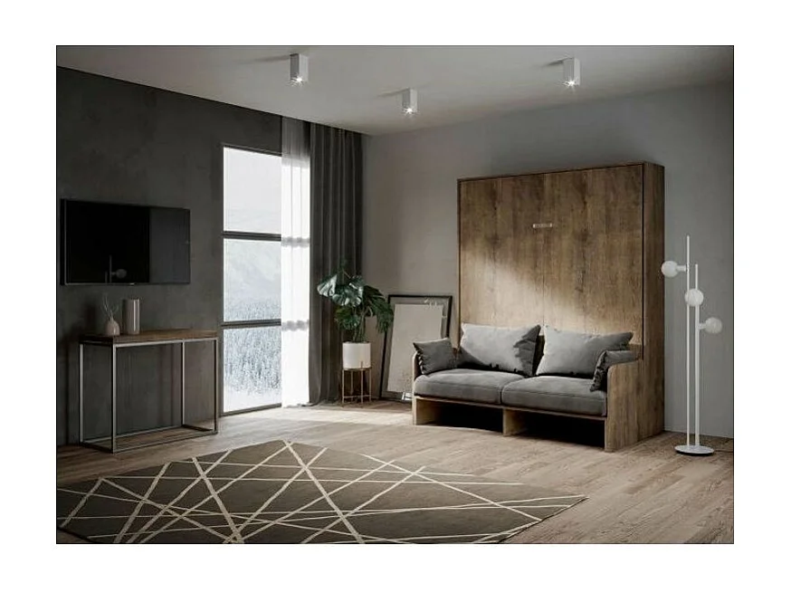 Lit escamotable vertical noyer avec canapé tissu Bounto 140x190 de tissu-Couleur Microfibre 09