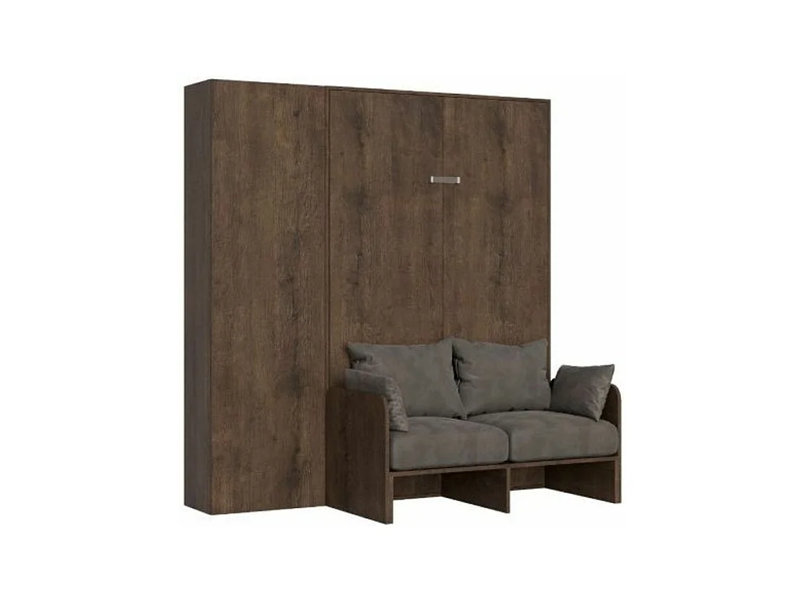 Bedkast 160x190 cm met bank en Kanto notenhouten opbergzuil-Kleur Microvezel 32