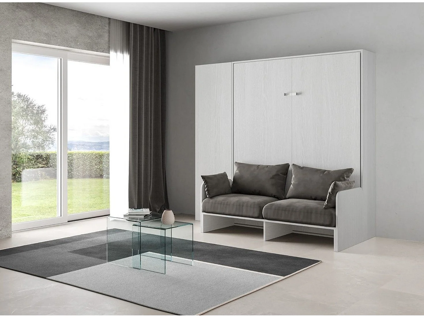 Armoire lit 120x190 avec canapé et colonne de rangement bois blanc Kanto-Couleur Microfibre 13