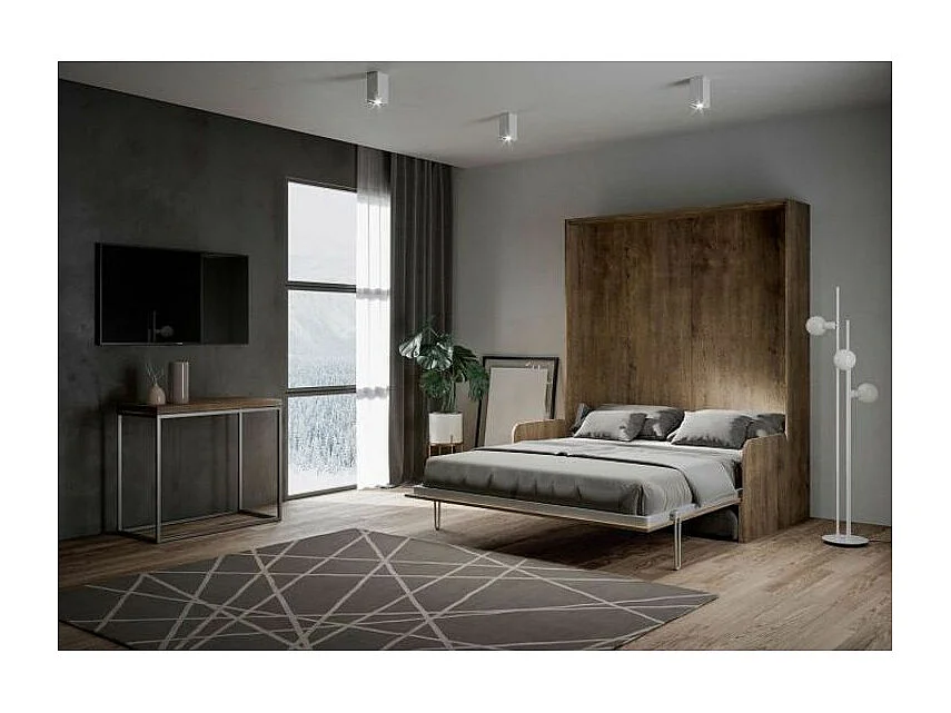 Lit escamotable vertical noyer avec canapé tissu Bounto 140x190 de tissu-Couleur Microfibre 38