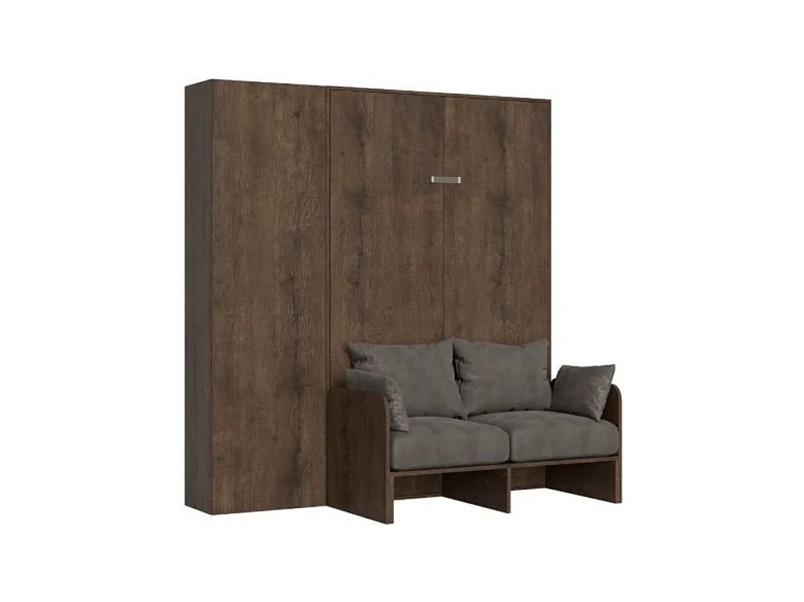 Bedkast 160x190 cm met bank en Kanto notenhouten opbergzuil-Kleur Microvezel 05