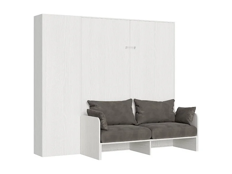 Mueble cama 160x190 cm con sofá y columna de almacenamiento de madera blanca Kanto-Color Microfibra 33