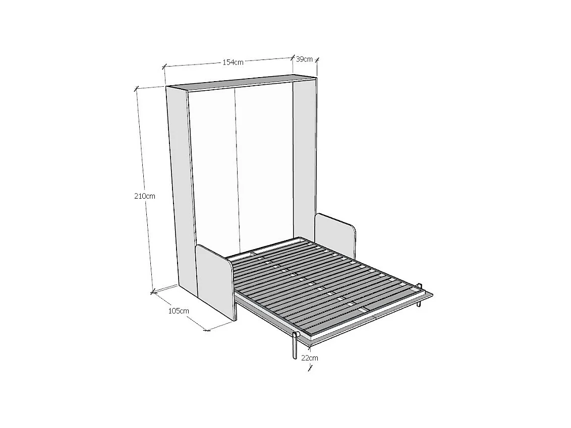 Wit verticaal opklapbed met stoffen zitbank Bounto 140x190 cm - 32 stofkleuren-Bank 0