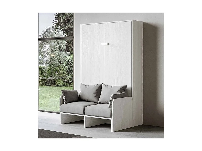 Wit verticaal opklapbed met stoffen zitbank Bounto 140x190 cm - 32 stofkleuren-Bank 0