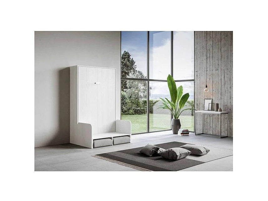 Wit verticaal opklapbed met stoffen zitbank Bounto 140x190 cm - 32 stofkleuren-Bank 0
