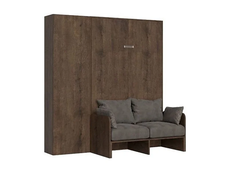 Armoire lit 160x190 avec canapé et colonne de rangement bois noyer Kanto-Couleur Microfibre 17