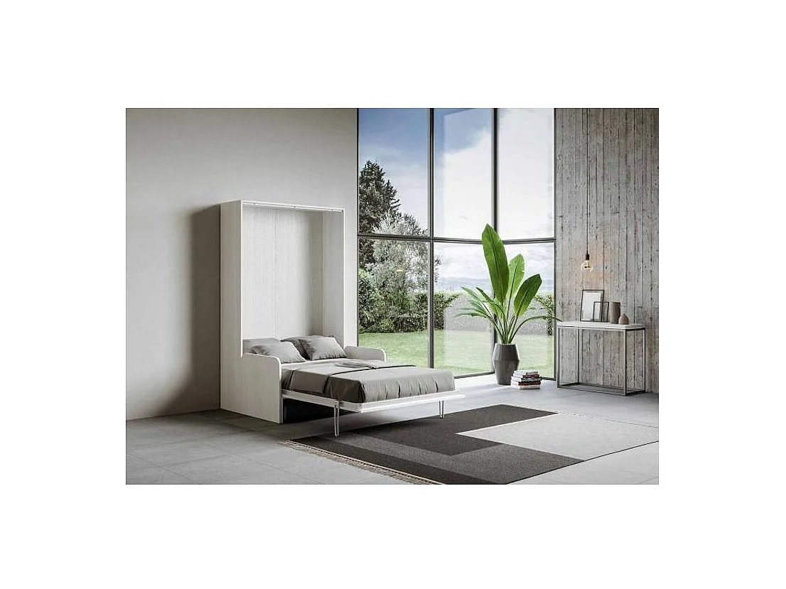 Lit escamotable vertical blanc avec canapé tissu Bounto 140x190 de tissu-Canapé 29