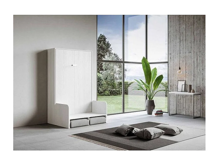 Lit escamotable vertical blanc avec canapé tissu Bounto 140x190 de tissu-Canapé 09