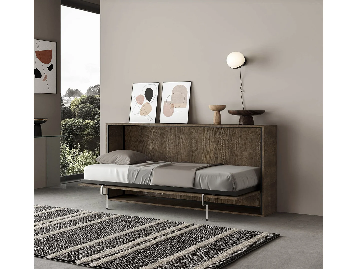 Bounto horizontaal opklapbed walnoot 85x185 cm-1 matras 85x185cm