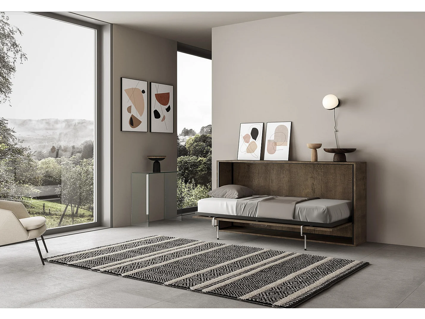 Bounto horizontaal opklapbed walnoot 85x185 cm-1 matras 85x185cm