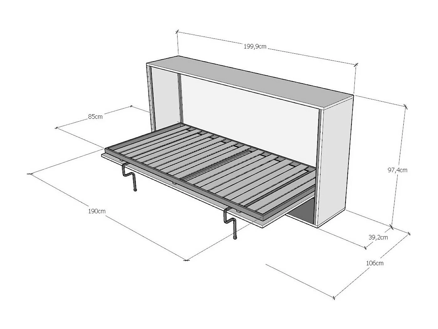 Bounto horizontaal opklapbed walnoot 85x185 cm-1 matras 85x185cm