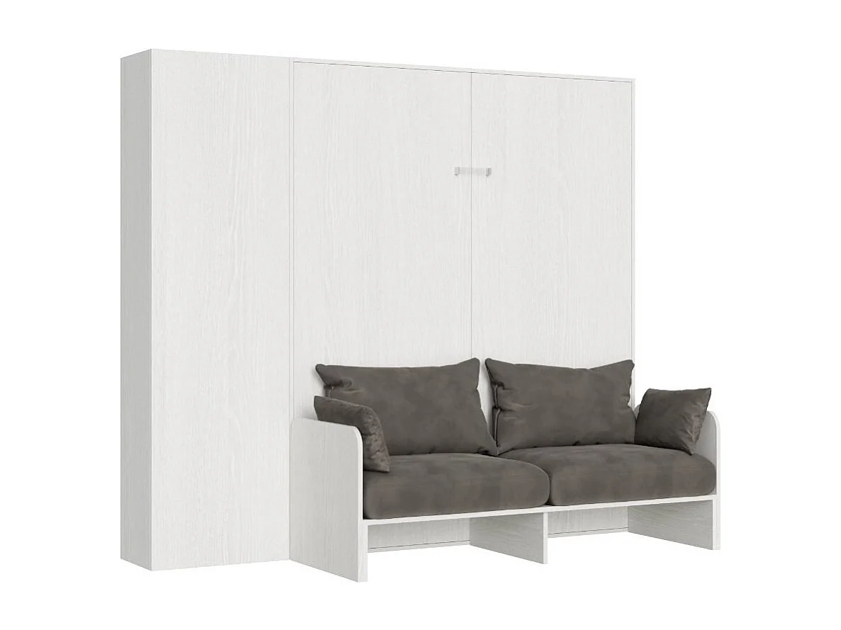 Armoire lit 120x190 avec canapé et colonne de rangement bois blanc Kanto-Couleur Microfibre 15