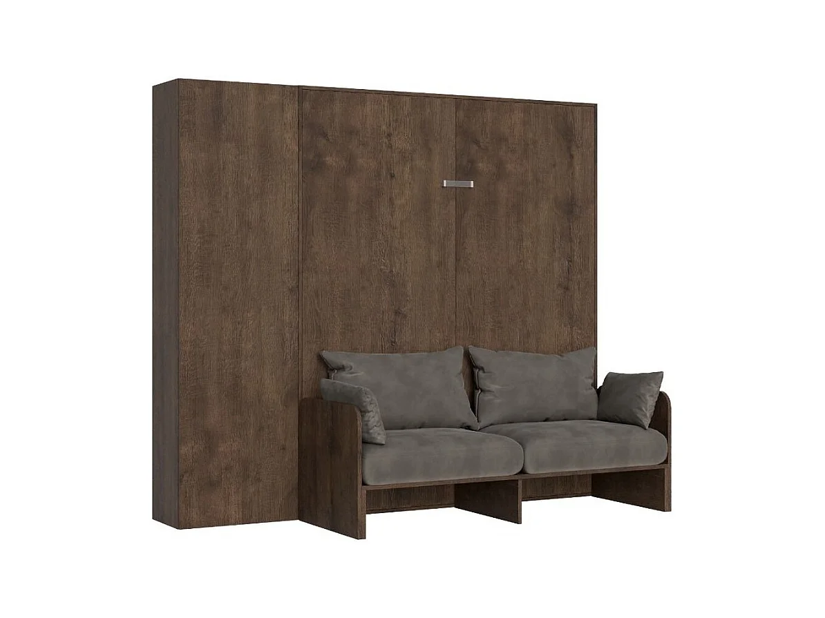 Armoire lit 140x190 avec canapé et colonne de rangement bois noyer Kanto-Couleur Microfibre 03