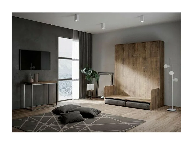 Cama abatible vertical en nogal con sofá de tela Bounto 140x190 cm - 32 colores de tela-Color Microfibra 10