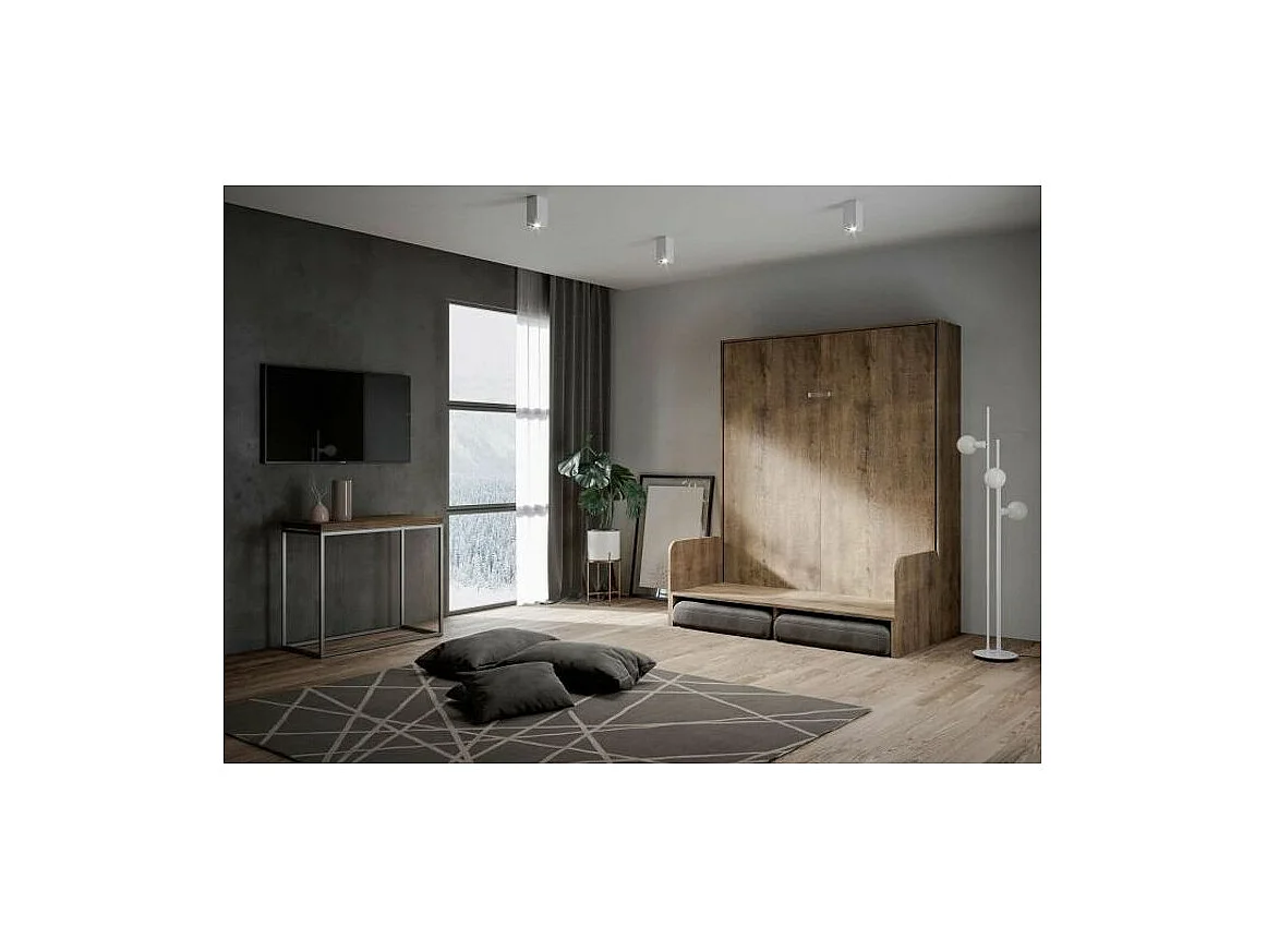 Lit escamotable vertical noyer avec canapé tissu Bounto 140x190 de tissu-Couleur Microfibre 10