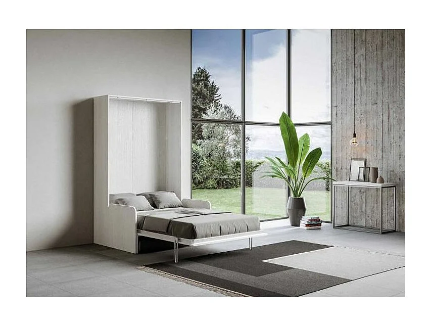 Lit escamotable vertical blanc avec canapé tissu Bounto 140x190 de tissu-Canapé 33