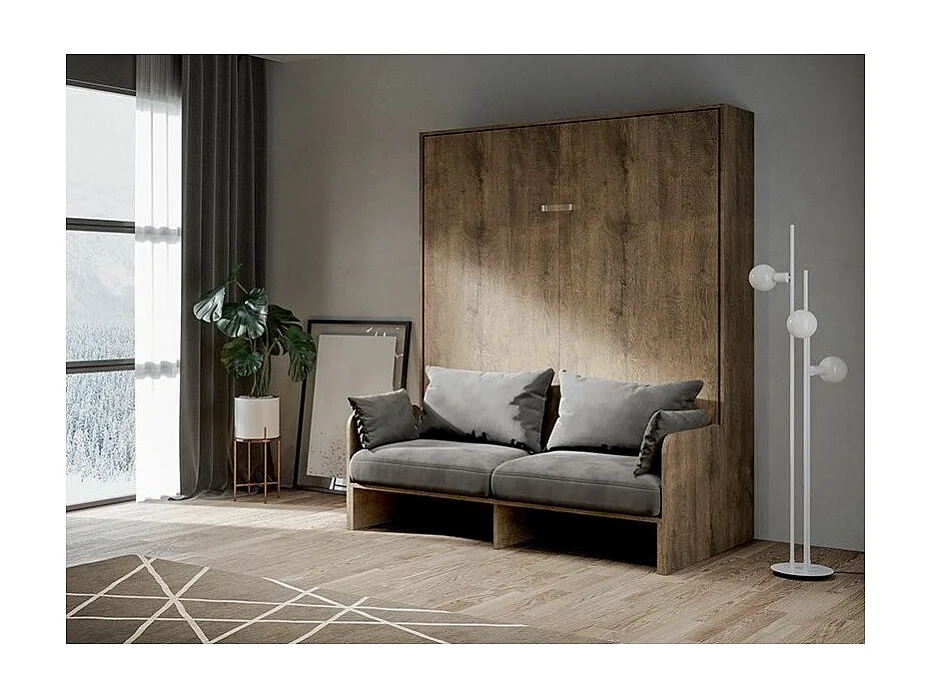 Lit escamotable vertical noyer avec canapé tissu Bounto 140x190 de tissu-Couleur Microfibre 03