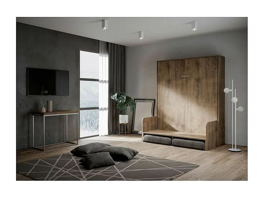 Lit escamotable vertical noyer avec canapé tissu Bounto 120x190 de tissu-Couleur Microfibre 18