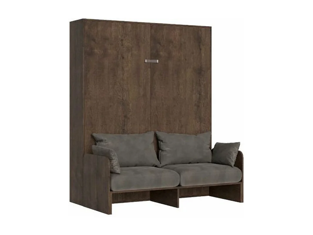 Armoire lit 140x190 avec canapé et colonne de rangement bois noyer Kanto-Couleur Microfibre 12