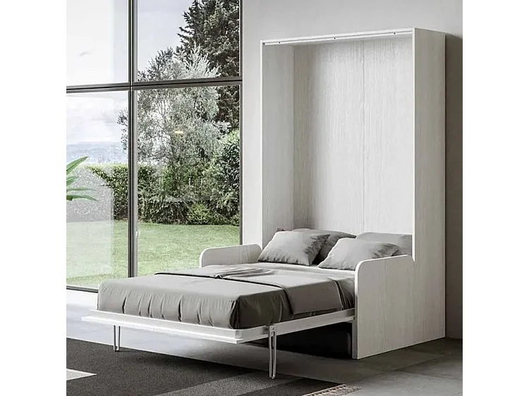 Armoire lit 120x190 avec canapé et colonne de rangement bois noyer Kanto-Couleur Microfibre 38