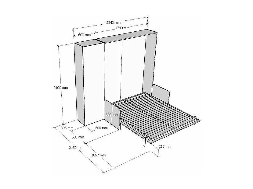 Armoire lit 160x190 avec canapé et colonne de rangement bois noyer Kanto-Couleur Microfibre 08