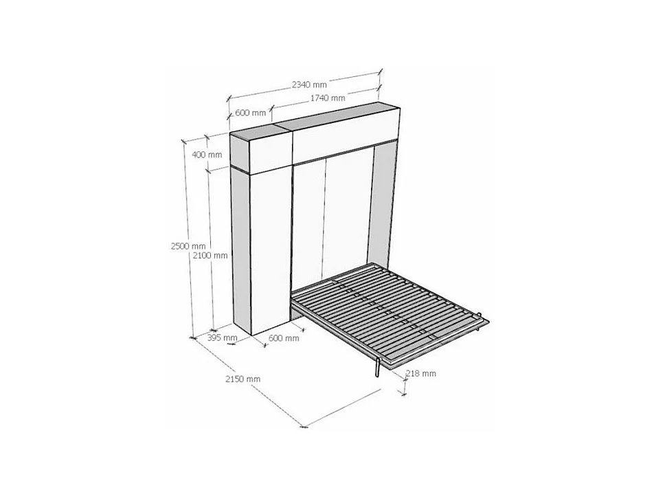 Opklapbed met opbergzuil en witte essenhouten bovenkasten, Kanto 160x190 cm