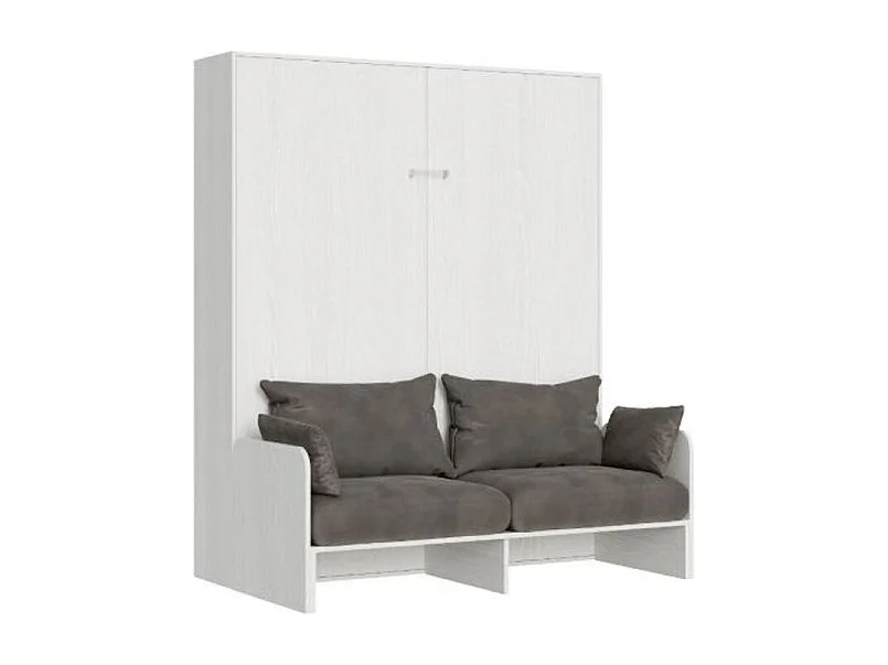Armoire lit 120x190 avec canapé et meuble haut bois blanc Kanto-Couleur Microfibre 13