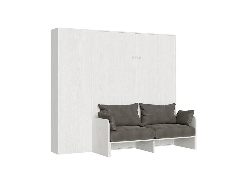 Armoire lit 160x190 avec canapé et colonne de rangement bois blanc Kanto-Couleur Microfibre 04