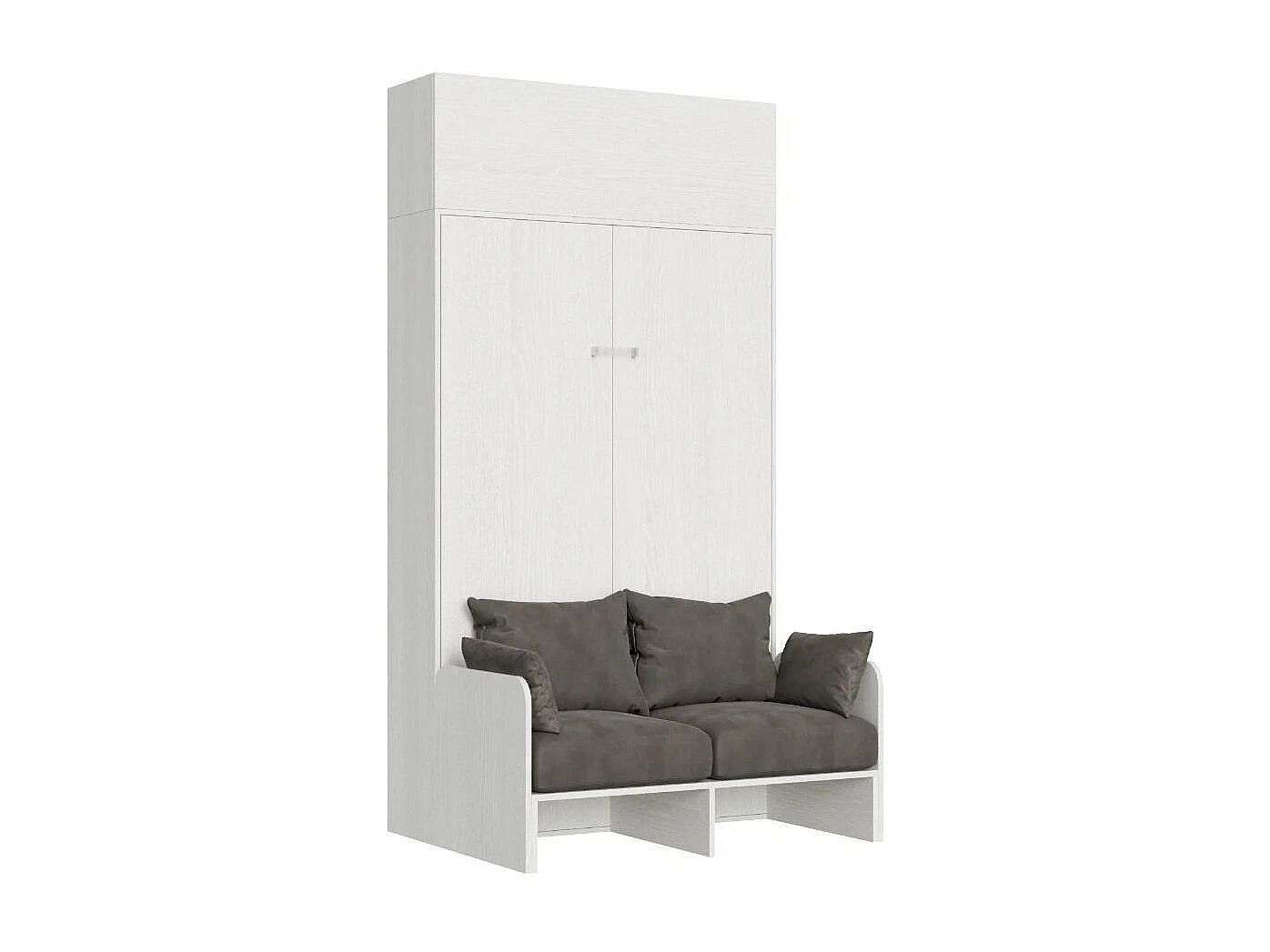Armoire lit 120x190 avec canapé et meuble haut bois blanc Kanto-Couleur Microfibre 00