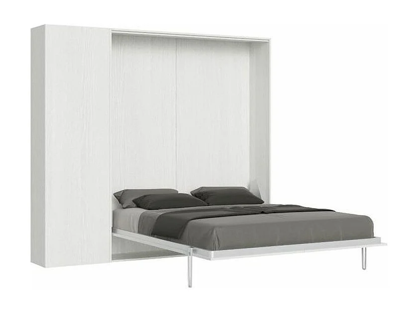 Lit escamotable avec colonne de rangement bois frêne blanc kanto 140x190