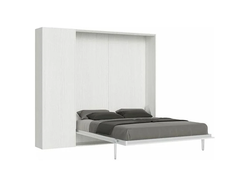 Lit escamotable avec colonne de rangement bois frêne blanc kanto 140x190