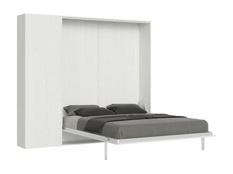 Lit escamotable avec colonne de rangement bois frêne blanc kanto 140x190