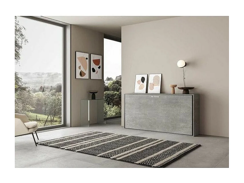 Bounto cementgrijs horizontaal opklapbed 85x185 cm-1 matras 85x185cm