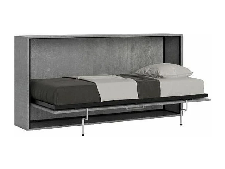 Lit escamotable horizontal gris ciment Bounto 85x185-1 matelas 85x185cm