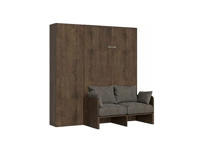 Armoire lit 160x190 avec canapé et colonne de rangement bois noyer Kanto-Couleur Microfibre 04