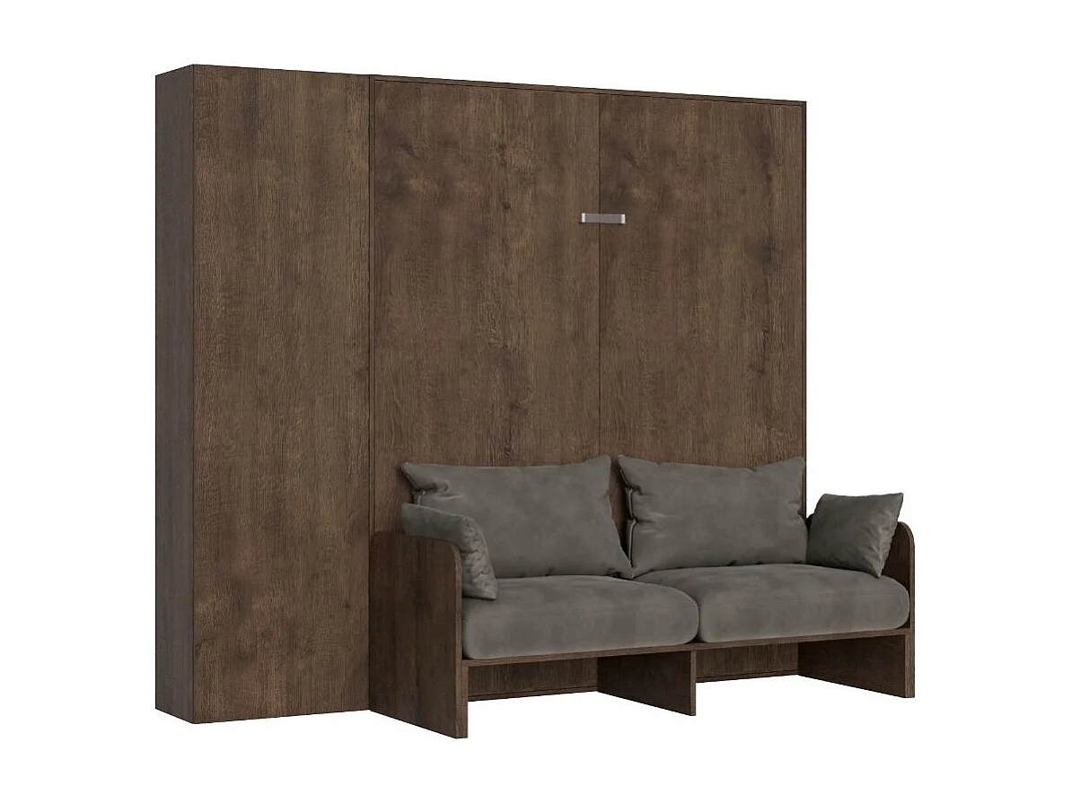 Armoire lit 140x190 avec canapé et colonne de rangement bois noyer Kanto-Couleur Microfibre 17