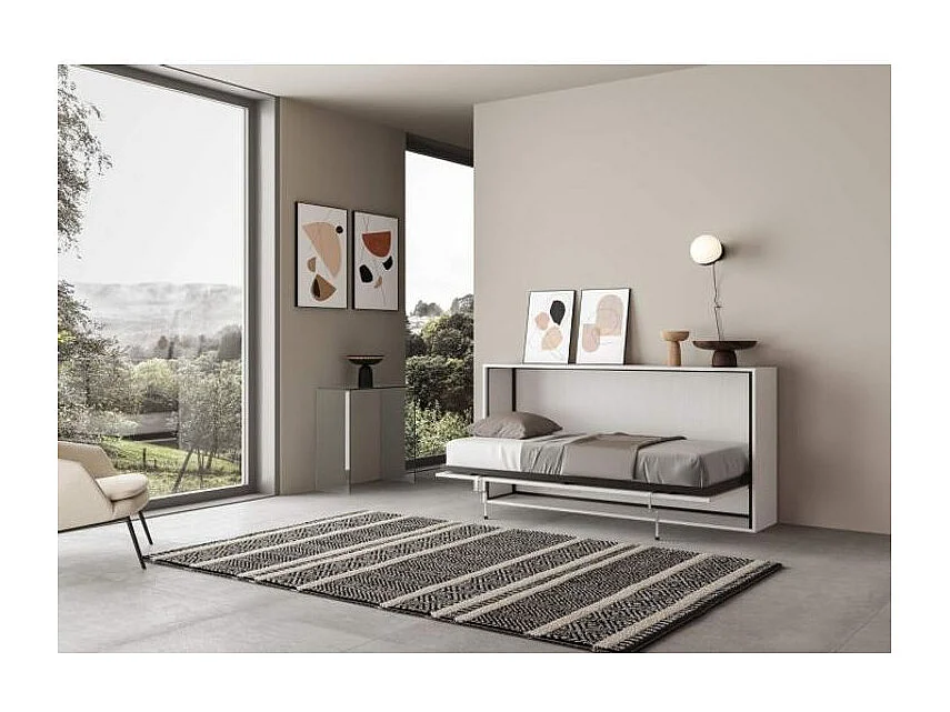 Lit escamotable horizontal blanc Bounto 85x185-1 matelas 85x185cm